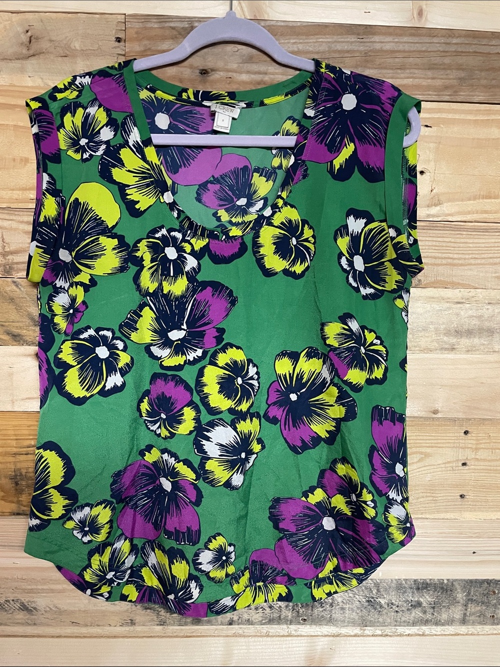J.Crew Size 8 Silk Sleeveless Floral Green, Yellow, Purple Lightweight Blouse